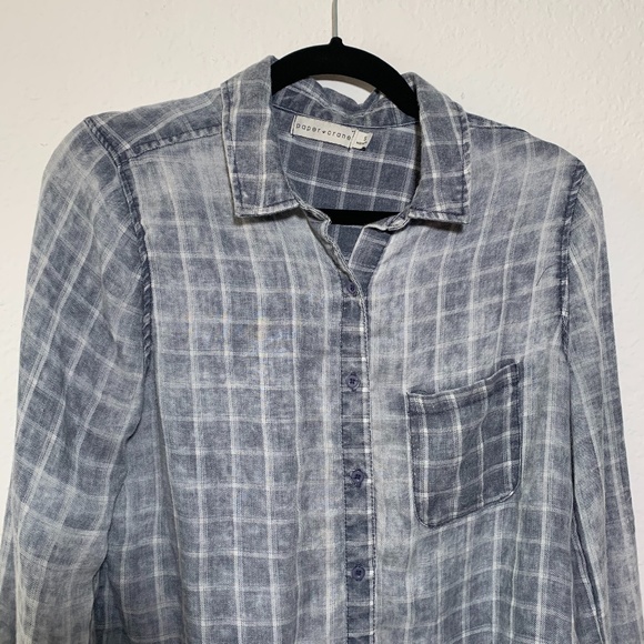 3/$25 Paper Crane Button Front Burnout Plaid Top - Picture 2 of 5